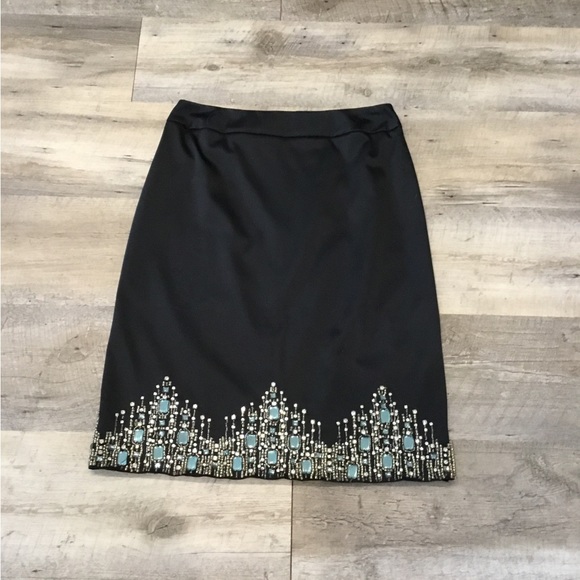 JS Collections Jewelled Satiny Black Skirt, heavily embellished along hem. - Picture 1 of 8
